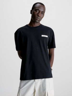 Black Calvin Klein Logo Men T-Shirt | HNXK-69538