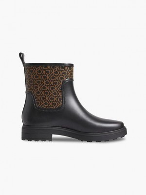 Black Calvin Klein Logo Rain Women Boots | HLDO-49781