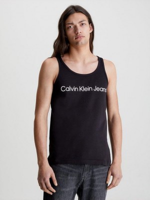 Black Calvin Klein Logo Tank Men Top | JDPM-86019