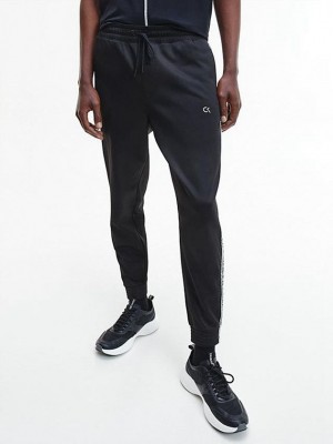 Black Calvin Klein Logo Tape Fleece Men Joggers | DLUF-87416