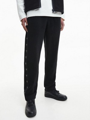 Black Calvin Klein Logo Tape Men Joggers | DYOZ-96087