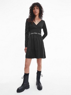 Black Calvin Klein Logo Tape Skater Women Dress | XOYB-96274