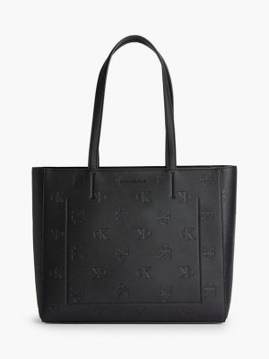 Black Calvin Klein Logo Tote Women Bags | TNSK-96528