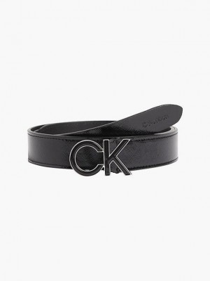 Black Calvin Klein Logo Women Belt | VRIB-41697