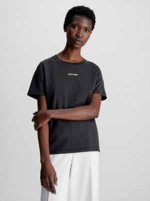 Black Calvin Klein Logo Women T-Shirt | ABLX-05187