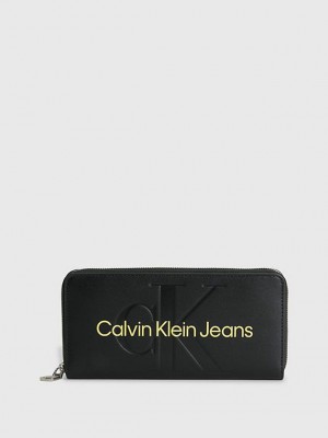 Black Calvin Klein Logo Zip Around Women Wallet | AYVO-53860