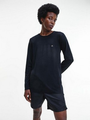 Black Calvin Klein Long Sleeve Gym Men T-Shirt | ZTYL-87194