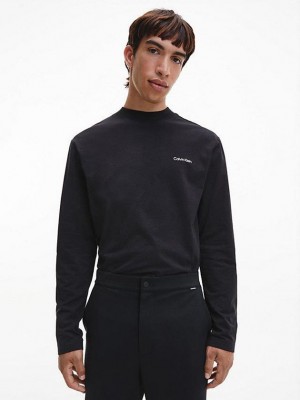 Black Calvin Klein Long Sleeve Mock Neck Men Top | XAWM-10743
