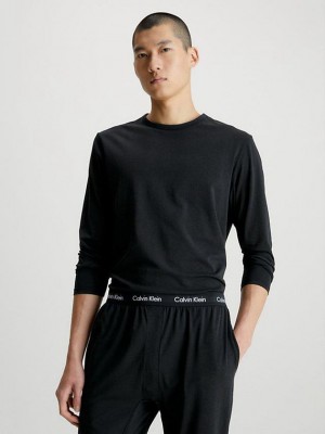 Black Calvin Klein Long Sleeve Pyjama - Cotton Stretch Men Top | XMUZ-70638