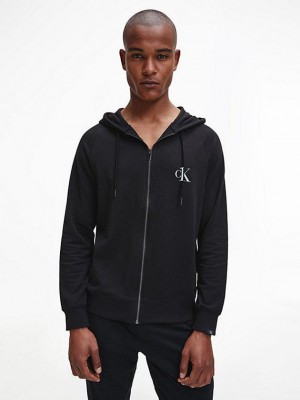 Black Calvin Klein Lounge Zip Up - CK One Men Hoodie | ADSN-98574