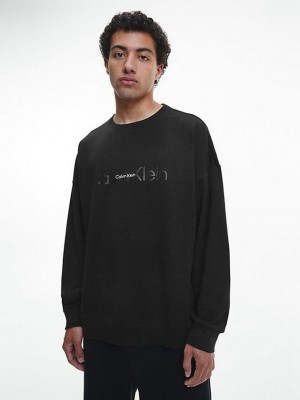Black Calvin Klein Lounge - Embossed Icon Men Sweatshirt | AFYC-75304