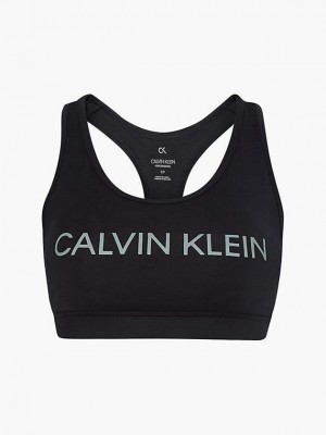 Black Calvin Klein Medium Impact Sports Women Bra | HSJW-41628