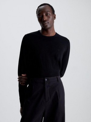Black Calvin Klein Merino Wool Jumper Men Sweater | PSQZ-43810