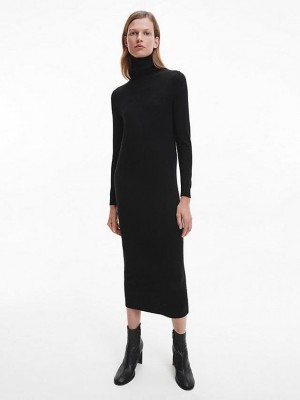 Black Calvin Klein Merino Wool Jumper Women Dress | ZBKQ-62173