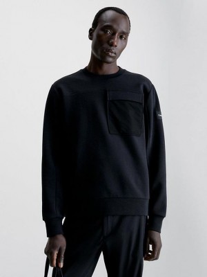 Black Calvin Klein Mesh Pocket Men Sweatshirt | IOPS-43712