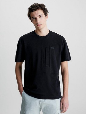 Black Calvin Klein Mesh Pocket Men T-Shirt | XIJF-45973