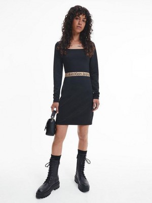 Black Calvin Klein Milano Jersey Bodycon Mini Women Dress | KIJC-56948