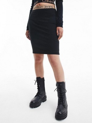 Black Calvin Klein Milano Jersey Logo Tape Pencil Women Skirt | LQHG-69701