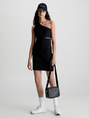 Black Calvin Klein Milano Jersey One-Shoulder Women Dress | OUVQ-63579