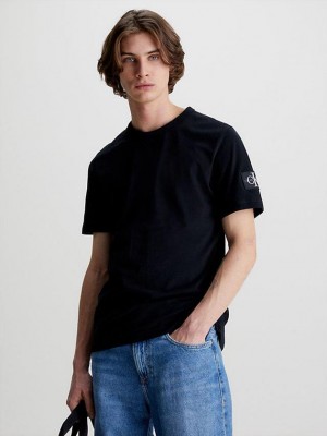 Black Calvin Klein Monogram Badge Men T-Shirt | HVTL-54837