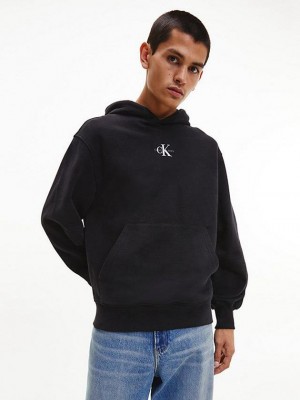Black Calvin Klein Monogram Men Hoodie | DIKO-62450