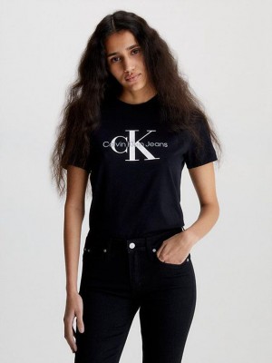 Black Calvin Klein Monogram Women T-Shirt | FGTA-67520