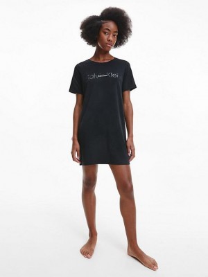 Black Calvin Klein Night Shirt - Embossed Icon Women Top | DAOC-75498