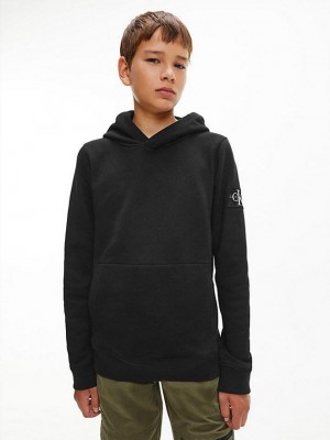 Black Calvin Klein Organic Cotton Badge Boys's Hoodie | FQJX-56312