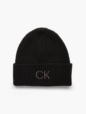 Black Calvin Klein Organic Cotton Blend Women Beanie | LKGJ-18296