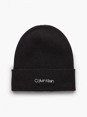 Black Calvin Klein Organic Cotton Blend Women Beanie | YDFT-13075