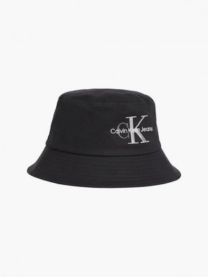 Black Calvin Klein Organic Cotton Bucket Men Cap | RNEK-95768