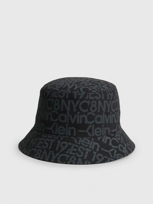 Black Calvin Klein Organic Cotton Bucket Men Cap | FSRA-81496