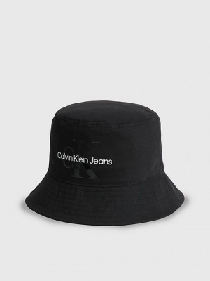 Black Calvin Klein Organic Cotton Bucket Men Cap | MFUO-43267