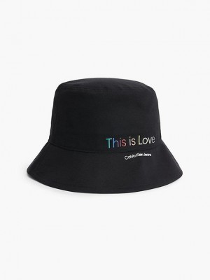 Black Calvin Klein Organic Cotton Bucket - Pride Women Cap | OCLV-94235