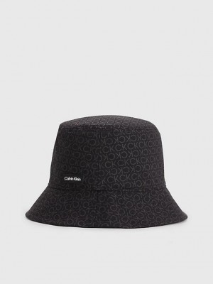 Black Calvin Klein Organic Cotton Logo Bucket Men Cap | AXYW-10374