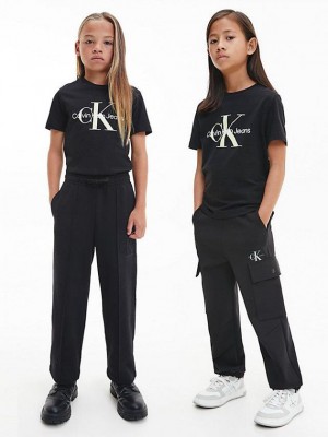 Black Calvin Klein Organic Cotton Logo Girls's T-Shirt | KBHG-23064
