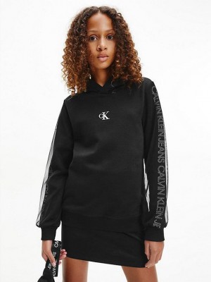 Black Calvin Klein Organic Cotton Logo Girls's Hoodie | IYJO-50912