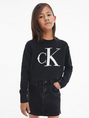 Black Calvin Klein Organic Cotton Logo Jumper Girls's Sweater | PQBM-83906