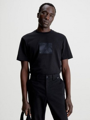 Black Calvin Klein Organic Cotton Logo Men T-Shirt | BHES-17490
