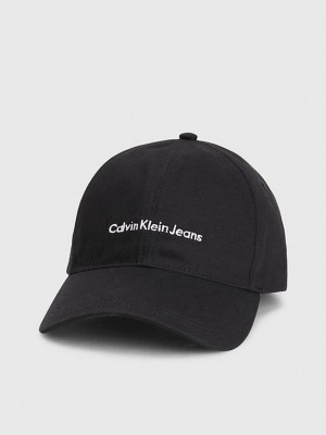 Black Calvin Klein Organic Cotton Logo Men Cap | PQWS-09235