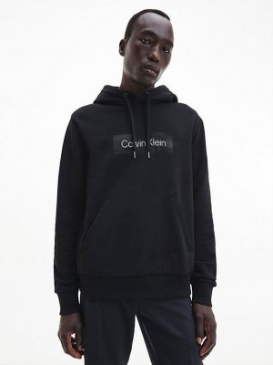 Black Calvin Klein Organic Cotton Logo Men Hoodie | VMQY-28035