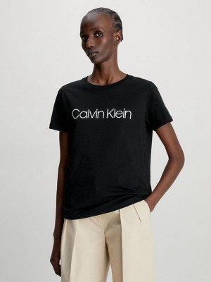 Black Calvin Klein Organic Cotton Logo Women T-Shirt | SIDN-98607