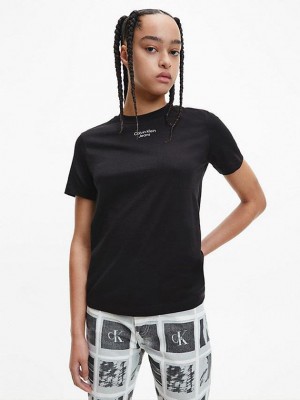 Black Calvin Klein Organic Cotton Logo Women T-Shirt | BTJG-61043