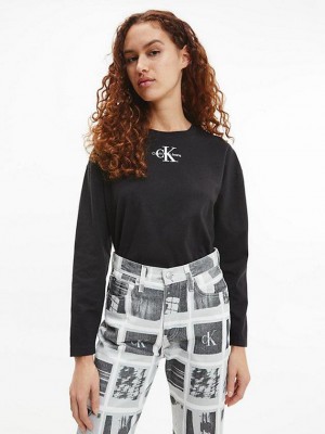 Black Calvin Klein Organic Cotton Long Sleeve Women T-Shirt | UVRP-36980