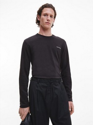 Black Calvin Klein Organic Cotton Long Sleeve Men T-Shirt | JTEU-67802