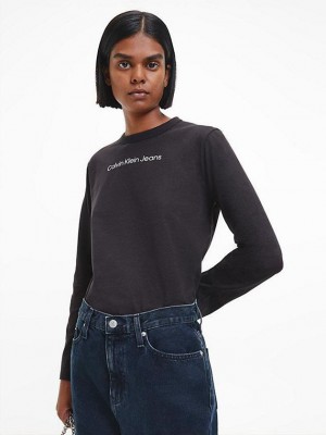 Black Calvin Klein Organic Cotton Long Sleeve Women T-Shirt | ZQTP-13280