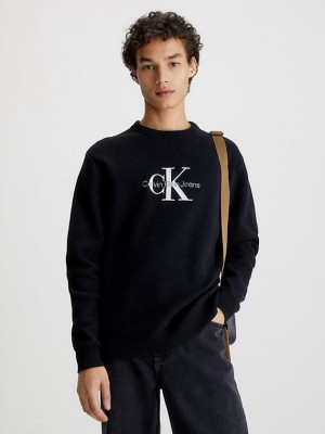 Black Calvin Klein Organic Cotton Monogram Jumper Men Sweater | ZEPX-60472