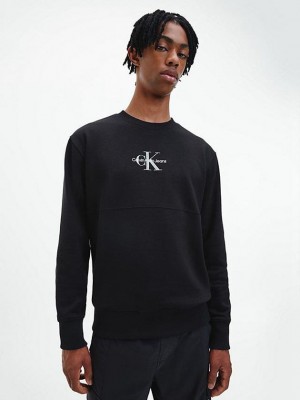 Black Calvin Klein Organic Cotton Monogram Men Sweatshirt | SJOE-63914
