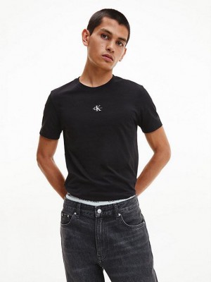 Black Calvin Klein Organic Cotton Monogram Men T-Shirt | SHED-46085