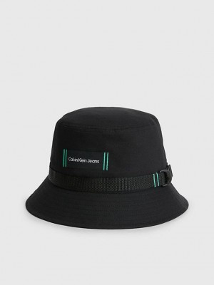 Black Calvin Klein Organic Cotton Packable Bucket Men Cap | LXPO-02763